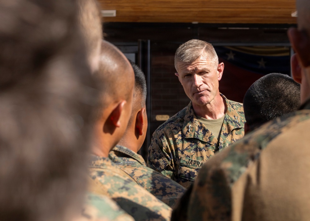 MajGen Jarrard promotes a Marine to NCO