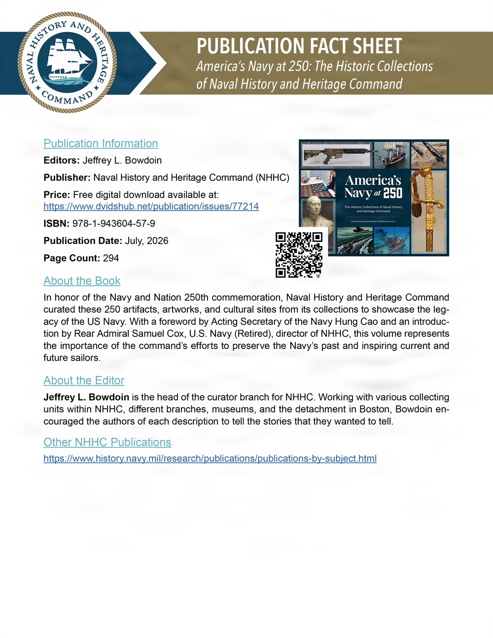 Publication Fact sheet: America's Navy at 250: The Historic Collections of Naval History and Heritage Command