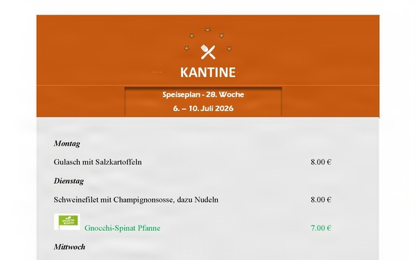 Kantine Menü - 6-10 July 2026