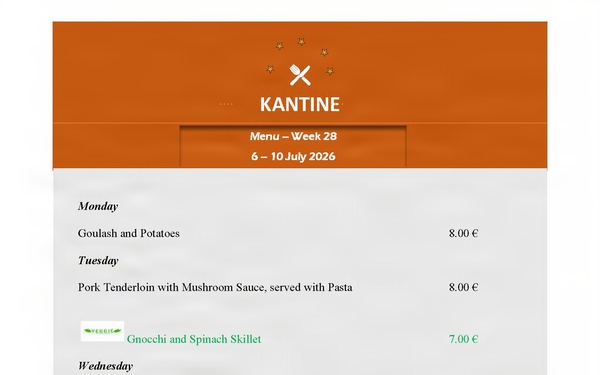 Kantine Menü - 6-10 July 2026