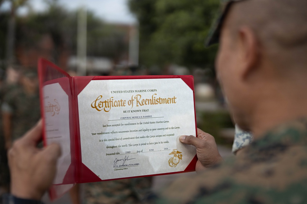 Cpl. Ramirez Reenlistment Ceremony