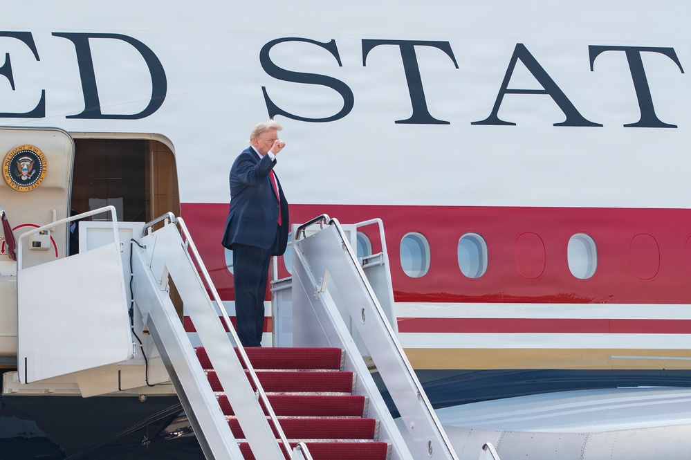 President Trump departs Andrews aboard new Air Force One
