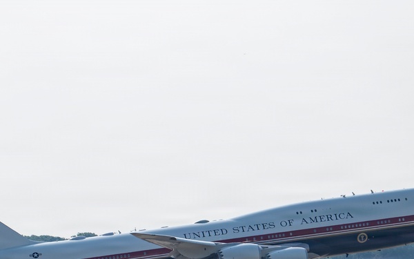 President Trump departs Andrews aboard new Air Force One