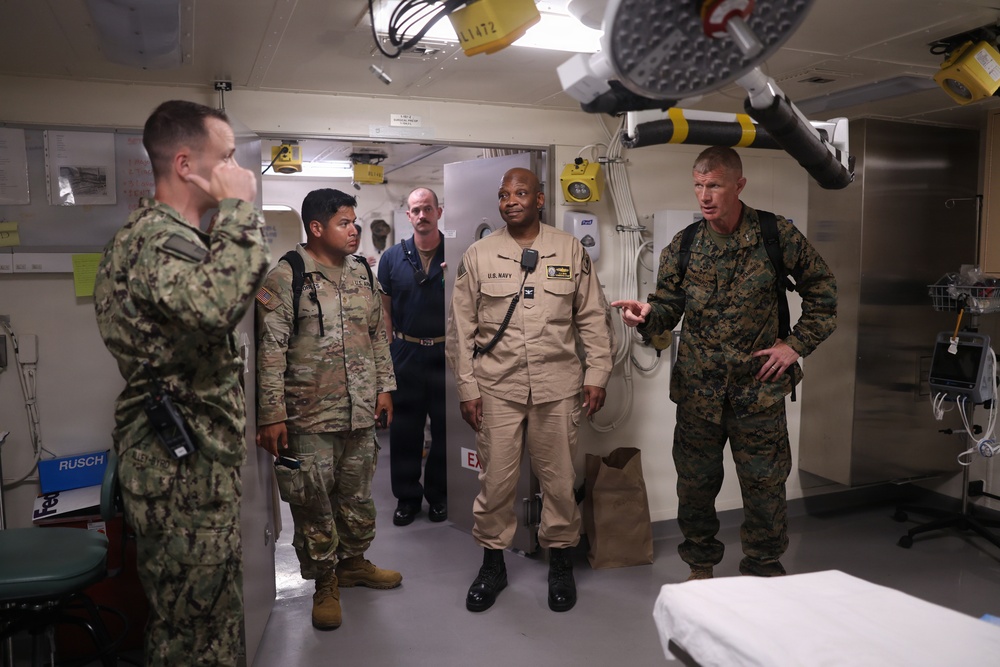 U.S. Marine Corps Maj. Gen. Kevin J. Jarrard tours the San Antonio-class amphibious transport dock ship USS Fort Lauderdale (LPD 28) before the ship docks in La Guaira, Venezuela, June 28, 2026.