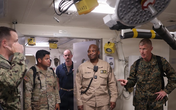 U.S. Marine Corps Maj. Gen. Kevin J. Jarrard tours the San Antonio-class amphibious transport dock ship USS Fort Lauderdale (LPD 28) before the ship docks in La Guaira, Venezuela, June 28, 2026.