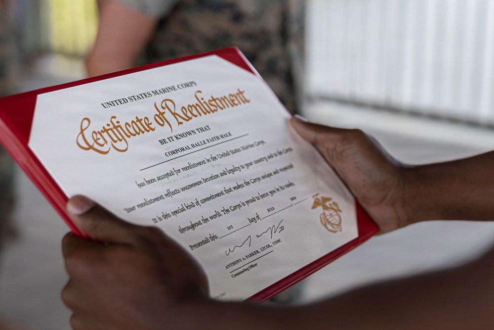 Cpl. Halle Hale Reenlistment Ceremony
