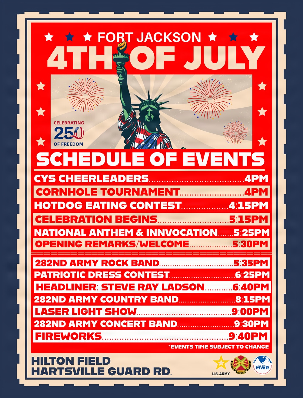 Schedule of events Fort Jackson's celebration of America's 250th birthday