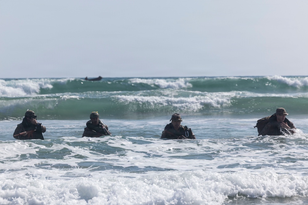 U.S. Marines with 1st Recon Bn. conduct amphibious reconnaissance skills training