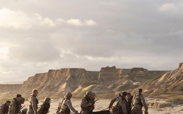 U.S. Marines with 1st Recon Bn. conduct amphibious reconnaissance skills training