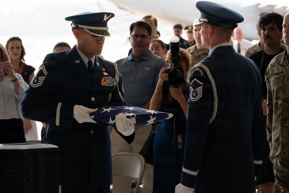 911th Airlift Wing welcomes Sojourn 250 flag for final leg of yearlong journey