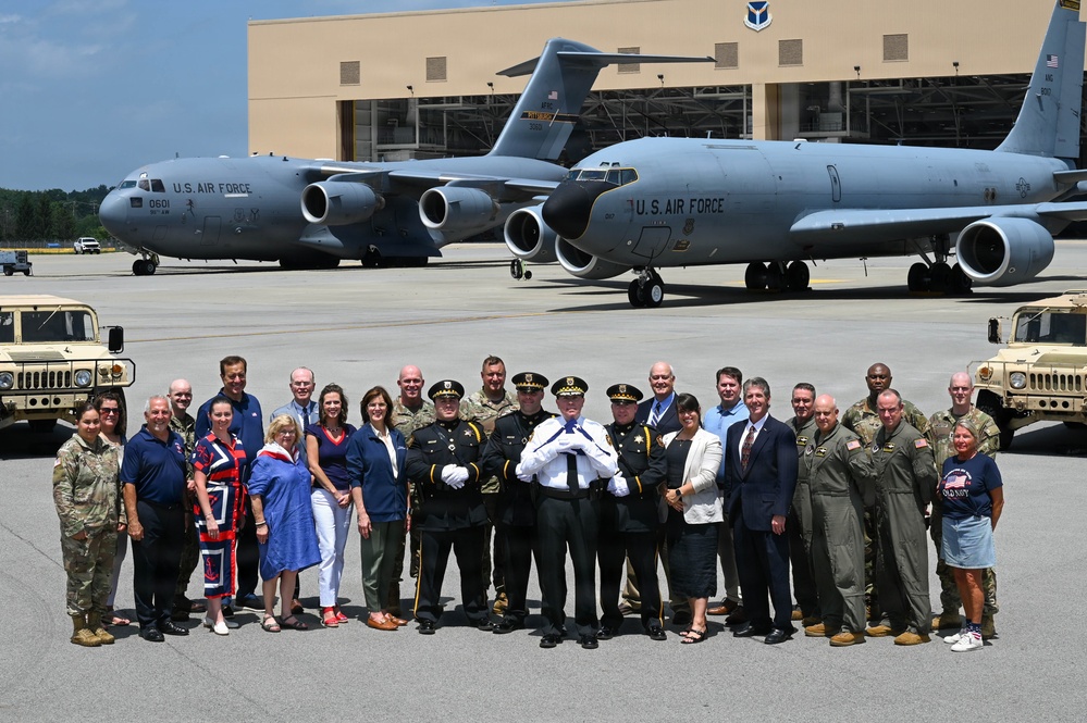 911th Airlift Wing welcomes Sojourn 250 flag for final leg of yearlong journey