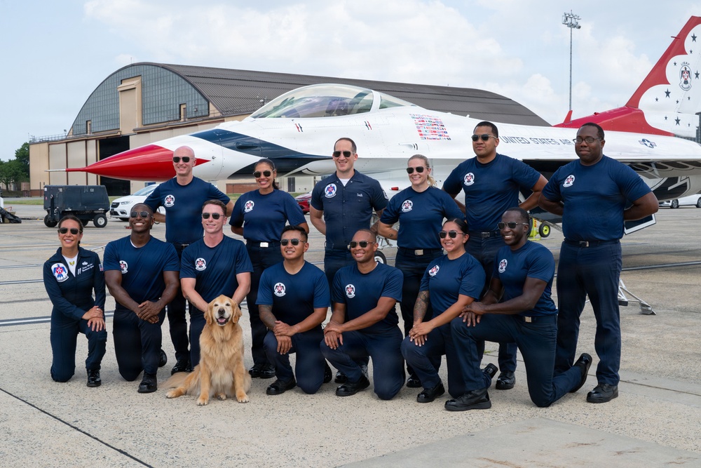 Furry friend on flight line; therapy dog Eleanor visits USAF Thunderbirds