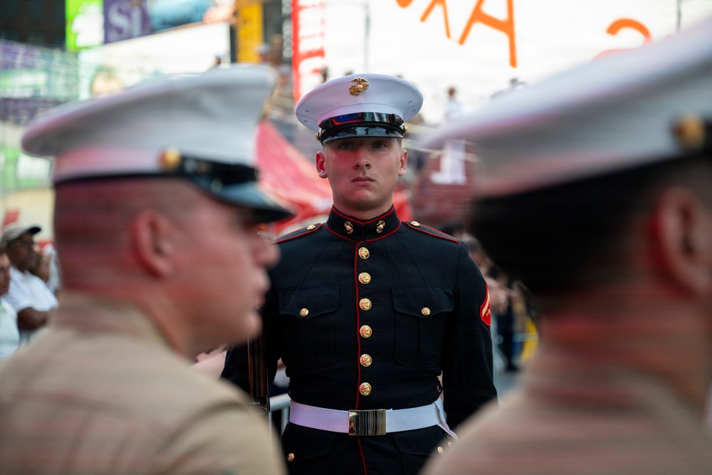 U.S. Marine participates in ceremonial drill demonstration during Sail 250