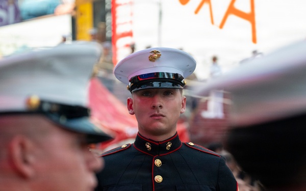 U.S. Marine participates in ceremonial drill demonstration during Sail 250