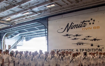 USS Nimitz Conducts Dress Whites Uniform Inspection