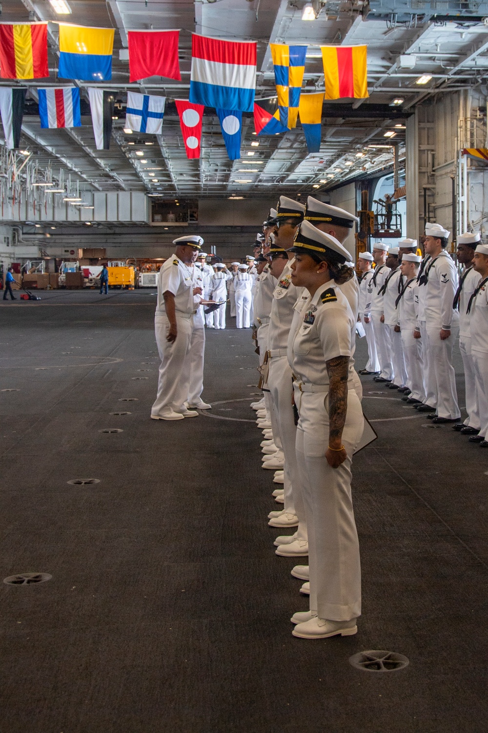 USS Nimitz Conducts Dress Whites Uniform Inspection