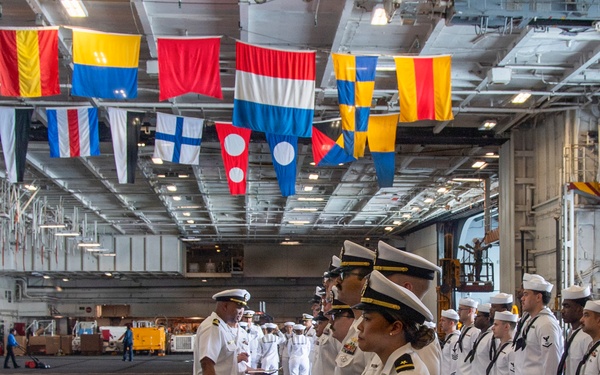 USS Nimitz Conducts Dress Whites Uniform Inspection