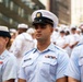 Coast Guard members assemble in Times Square during Sail 250