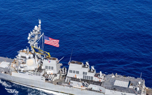 USS Mustin conducts a photo exercise in the Indian Ocean