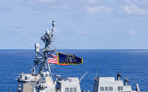 USS Mustin conducts a photo exercise in the Indian Ocean
