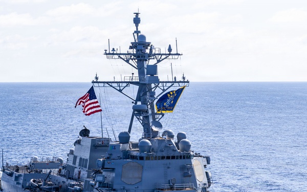 USS Mustin conducts a photo exercise in the Indian Ocean