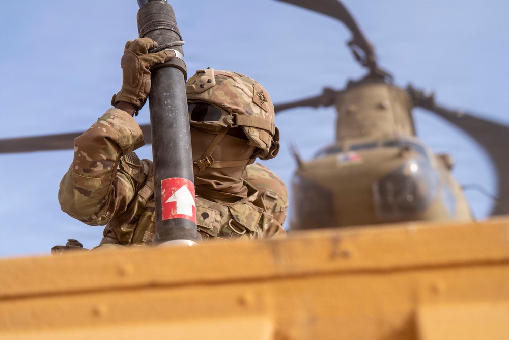 1st AD Combat Aviation Brigade and 62nd Engineer Battalion take off during sling load ops