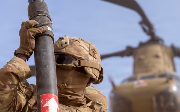 1st AD Combat Aviation Brigade and 62nd Engineer Battalion take off during sling load ops