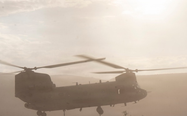 1st AD Combat Aviation Brigade and 62nd Engineer Battalion take off during sling load ops