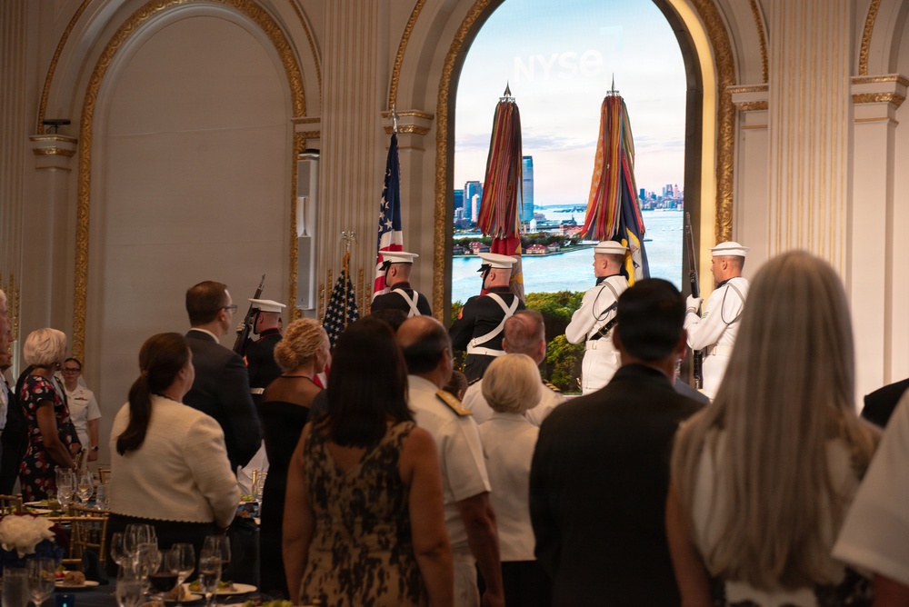 U.S. Navy Band Brass Quintet and Ceremonial Guard perform at New York Stock Exchange