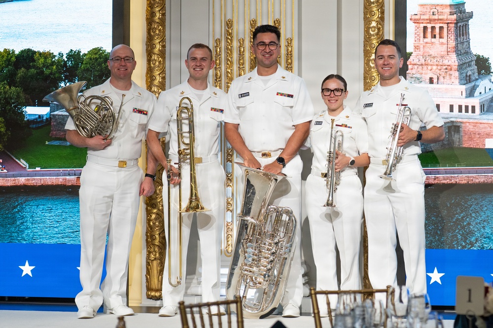 U.S. Navy Band Brass Quintet perform at New York Stock Exchange