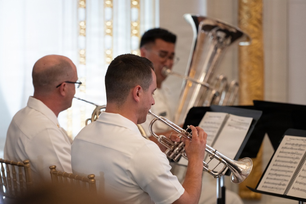 U.S. Navy Band Brass Quintet perform at New York Stock Exchange