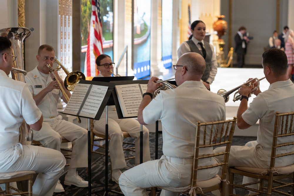 U.S. Navy Band Brass Quintet perform at New York Stock Exchange