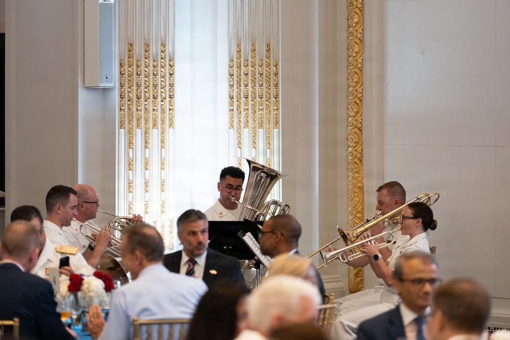 U.S. Navy Band Brass Quintet perform at New York Stock Exchange
