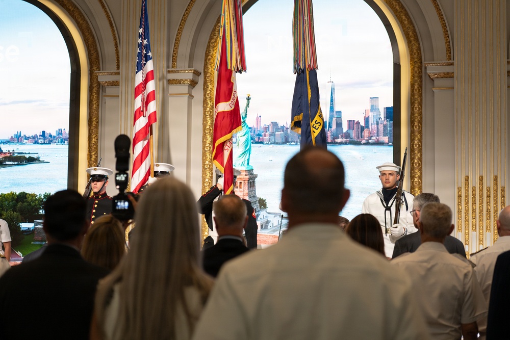 U.S. Navy Band Brass Quintet and Ceremonial Guard perform at New York Stock Exchange