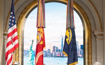 U.S. Navy Band Brass Quintet and Ceremonial Guard perform at New York Stock Exchange