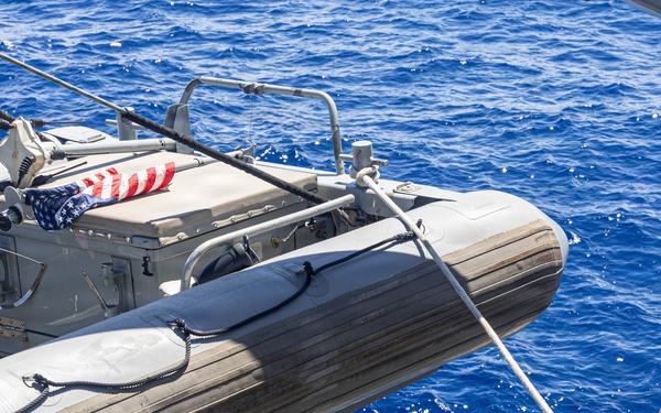 USS Mustin conducts boat operations