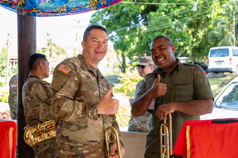 25th Infantry Division Band Visits Queen Elizabeth Barracks with Republic of Fiji Military Forces Band
