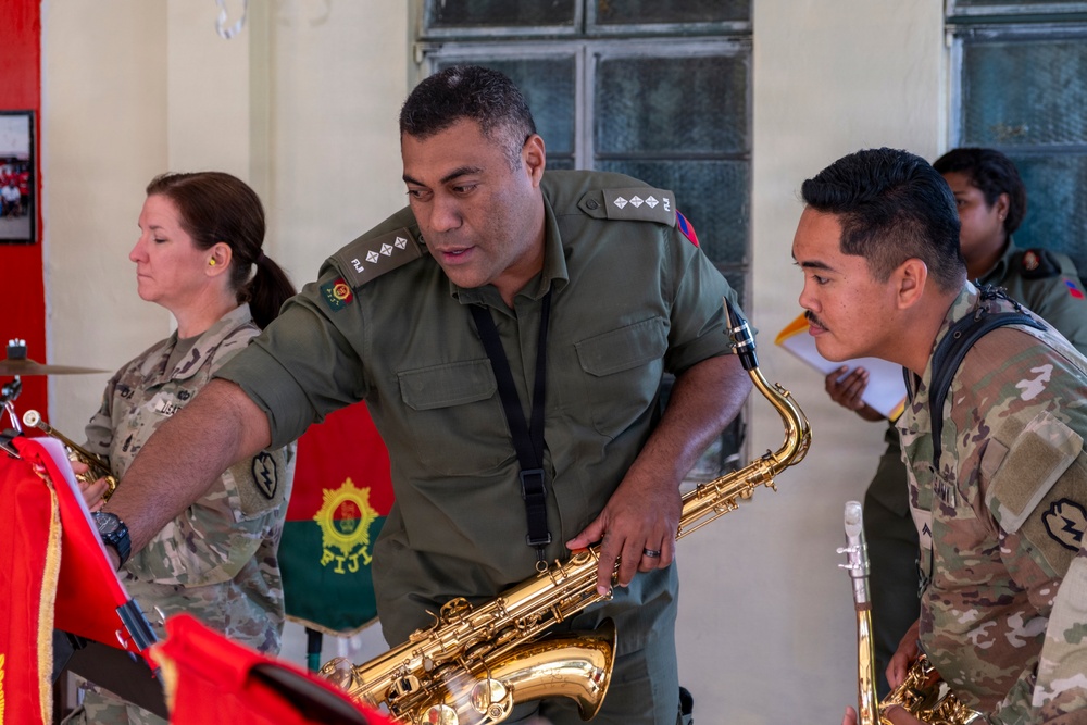 25th Infantry Division Band Visits Queen Elizabeth Barracks with Republic of Fiji Military Forces Band