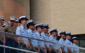 Sail 250 service members gather at Times Square Red Steps