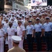 Sail 250 service members gather at Times Square Red Steps