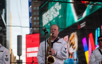 Sail 250 service members gather at Times Square Red Steps