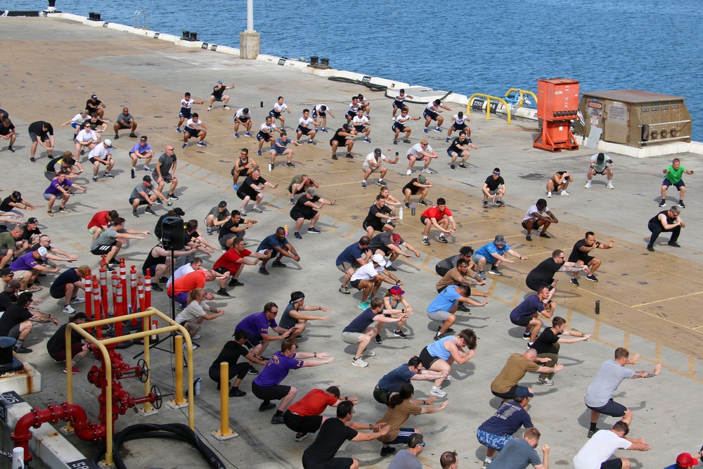 HMCS Regina hosts physical training with partner nations