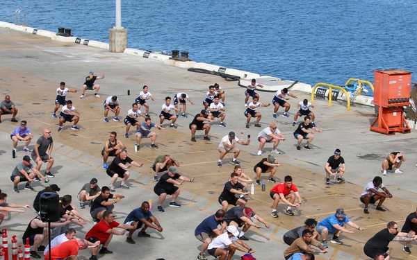 HMCS Regina hosts physical training with partner nations