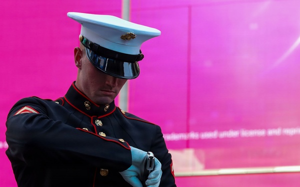 U.S. Marine Corps Silent Drill Platoon performs at Time Square for INR250