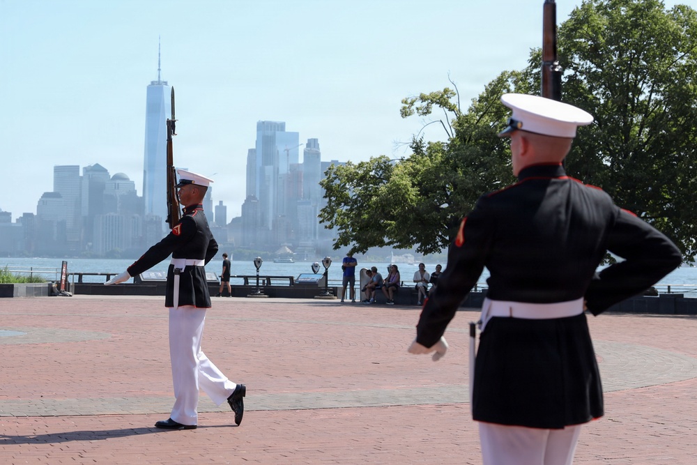 U.S. Marine Corps Silent Drill Platoon performs on Liberty Island  for INR250