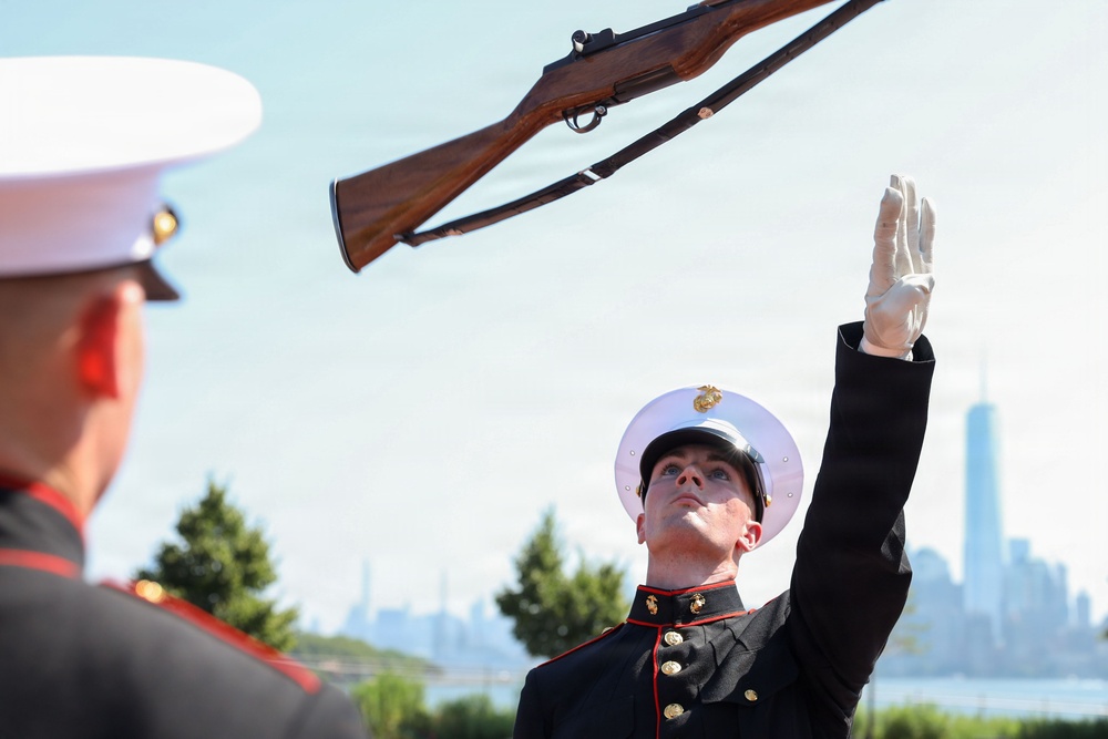 U.S. Marine Corps Silent Drill Platoon performs on Liberty Island  for INR250