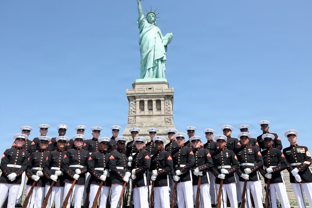 U.S. Marine Corps Silent Drill Platoon performs on Liberty Island  for INR250