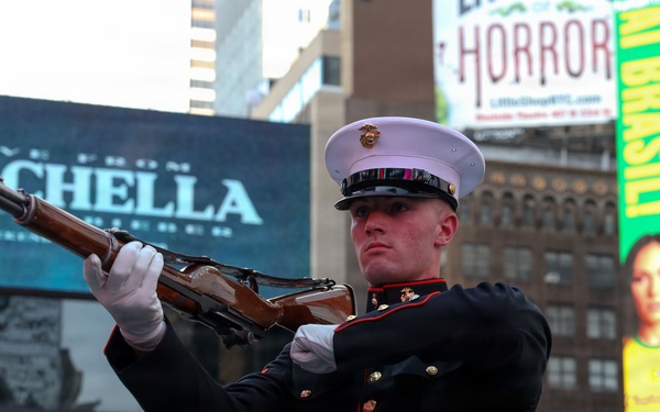 U.S. Marine Corps Silent Drill Platoon performs at Time Square for INR250