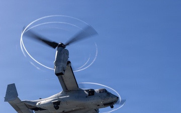 MV-22B Ospreys and MH-60 Seahawk execute embarking procedures on USS Makin Island