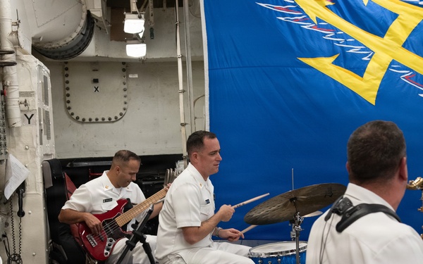 U.S. Navy Band Cruisers combo perform at the International Naval Review Welcome Ceremony